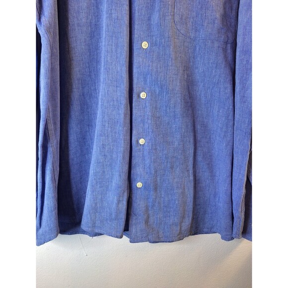 GITMAN BROS. Linen Cotton Button Down Shirt Men's Sz XL Blue L/S Preppy Coastal - Picture 4 of 9